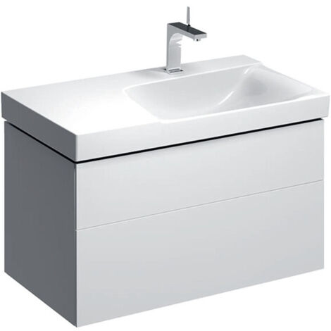 Meuble bas pour lavabo Geberit Xeno²avec plage de dépose,avec deux tiroirs: Largeur 88cm, Hauteur 53cm, Profondeur 46.2cm, Blanc / Laqué ultra-brillant, Largeur de lavabo:90cm