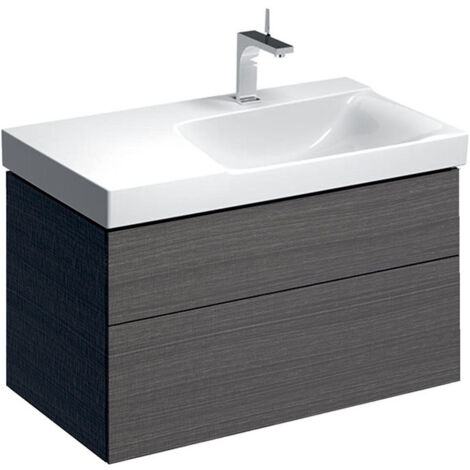 Meuble bas pour lavabo Geberit Xeno²avec plage de dépose,avec deux tiroirs: Largeur 88cm, Hauteur 53cm, Profondeur 46.2cm, Gris scultura / Mélamine structuré bois, Largeur de lavabo:90cm