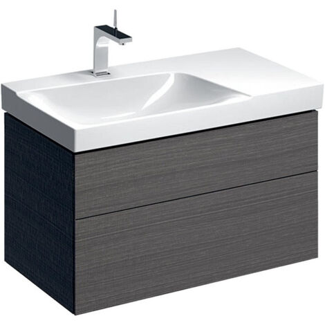 Meuble bas pour lavabo Geberit Xeno²avec plage de dépose,avec deux tiroirs: Largeur 88cm, Hauteur 53cm, Profondeur 46.2cm, Gris scultura / Mélamine structuré bois, Largeur de lavabo:90cm
