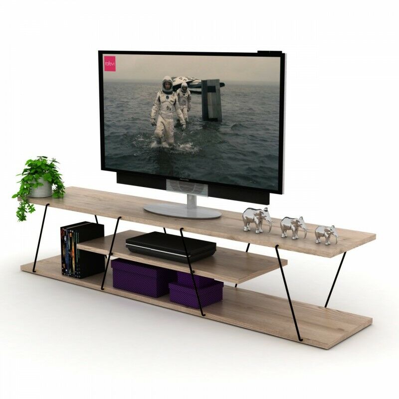 argonauta - meuble bas tv industriel chene noir cm 143x30x31 h