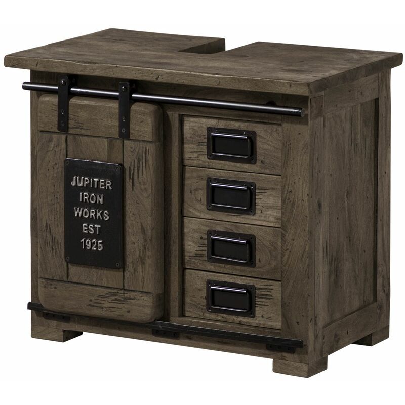 Massivmoebel24 - Meuble de salle de bain 70x40 Manguier laqué Gris railway 282