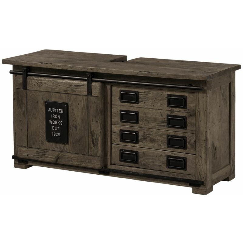 Massivmoebel24 - Meuble de salle de bain 120x40 Manguier laqué Gris railway 277