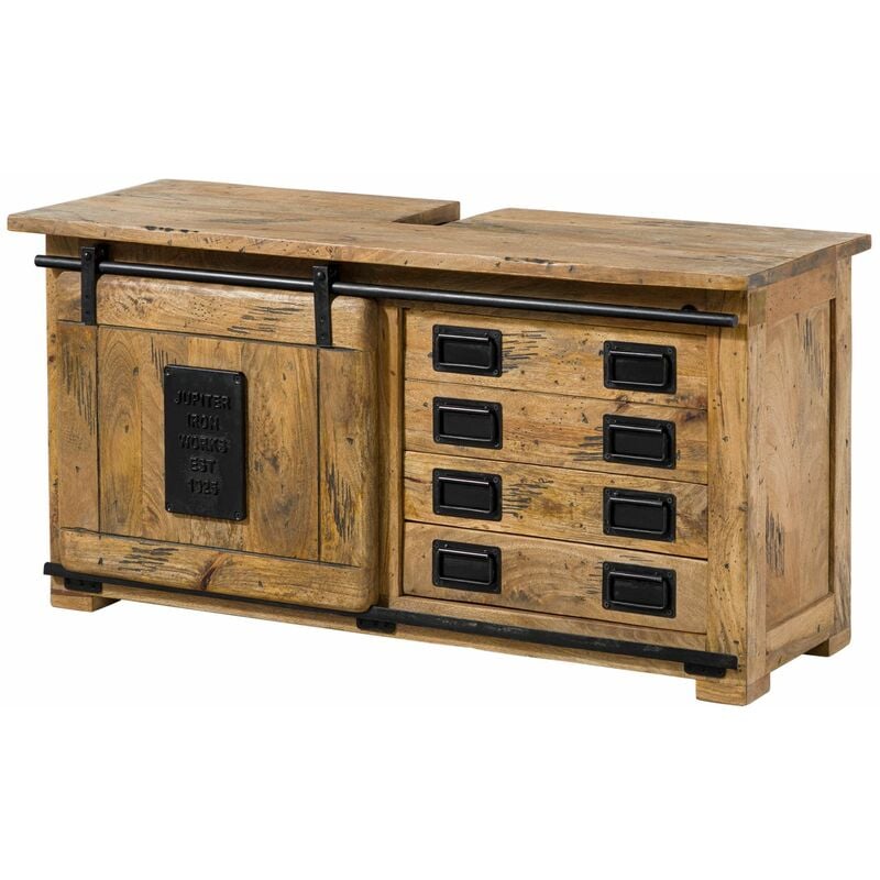 Massivmoebel24 - Meuble de salle de bain 120x40 Manguier laqué Bois naturel railway 177