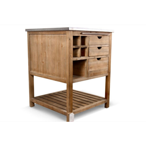 Meuble bas rangement 6 tiroirs plateau zinc - Bois - Marron - Décoration d'Autrefois