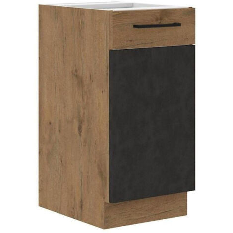 Meuble bas ROCK - Mélaminé décor chene lancelot et gris matera - 1 porte - L40 x H82 cm