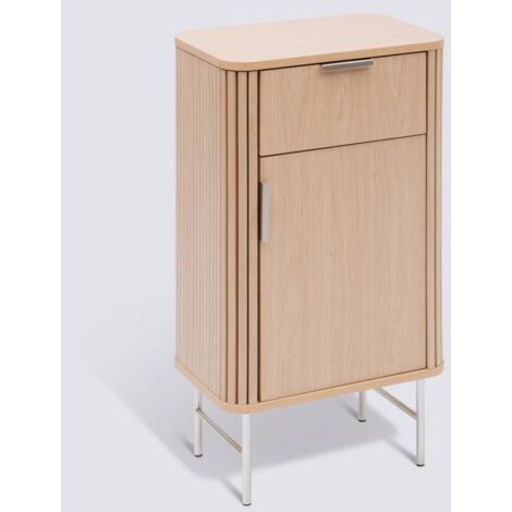 Meuble bas salle de bain, 1 porte et 1 tiroir effet bois clair - Longueur 45 x largeur 30 x Hauteur 80 cm