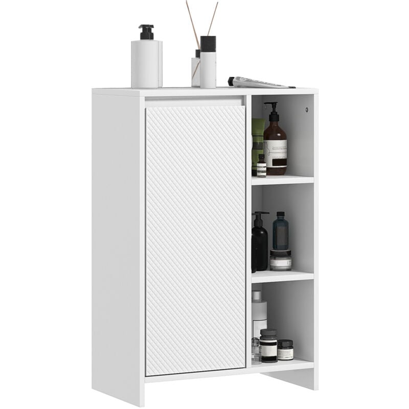 Meuble bas salle de bain design contemporain porte étagère 3 niches blanc