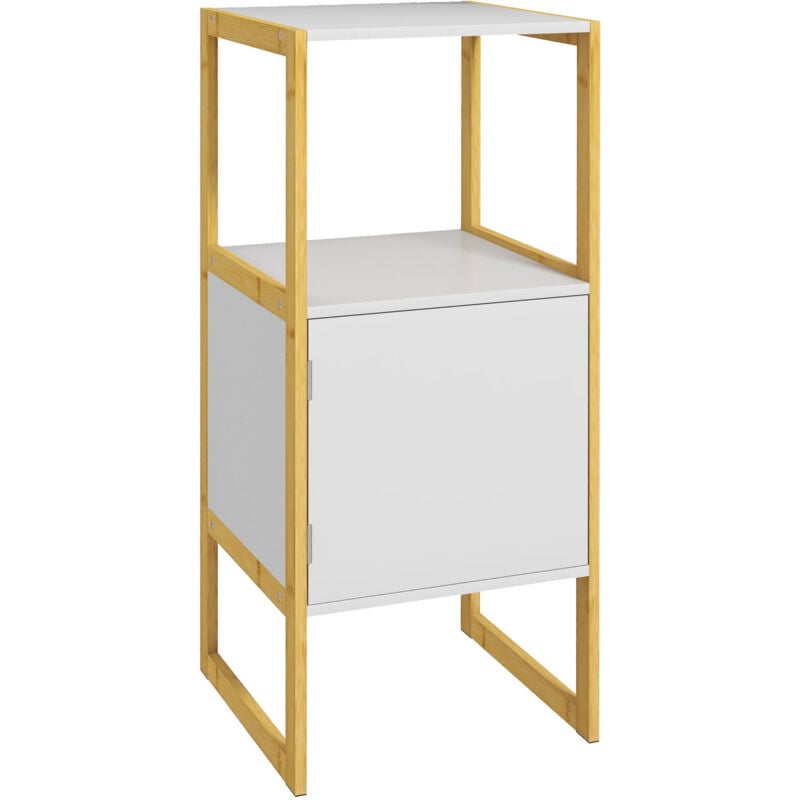 Homcom - Meuble bas salle de bain - porte, étagère, plateau - châssis piètement bambou mdf blanc