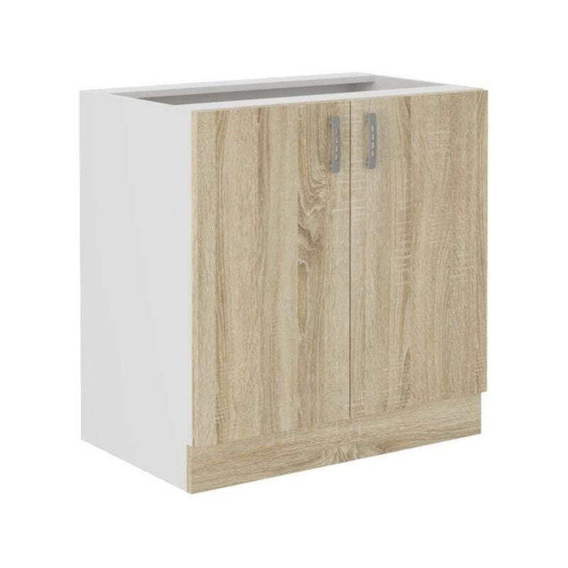 SARA Meuble bas - 2 portes - Décor chene sonoma - L80xP48xH82 cm - Plan de travail non inclus