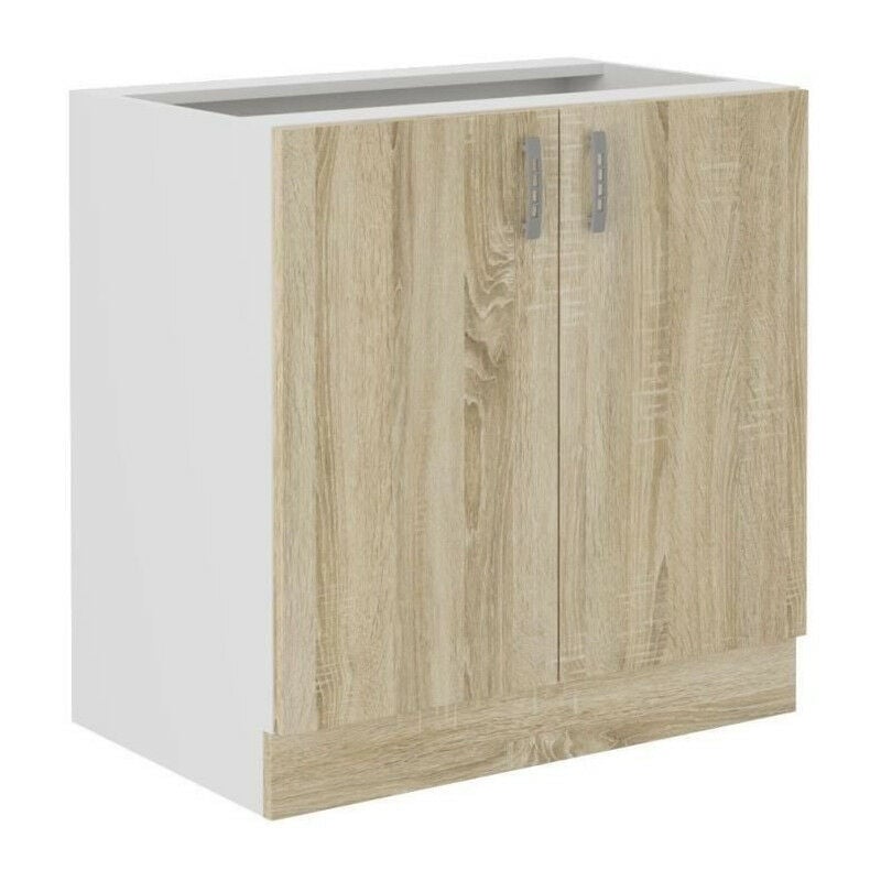 Meuble bas SARA - 2 portes - Décor chene sonoma - L80xP48xH82 cm - Plan de travail non inclus - Fabriqué en Pologne
