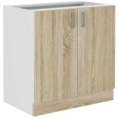 Meuble bas SARA - 2 portes - Décor chene sonoma - L80xP48xH82 cm - Plan de travail non inclus - Fabriqué en Pologne