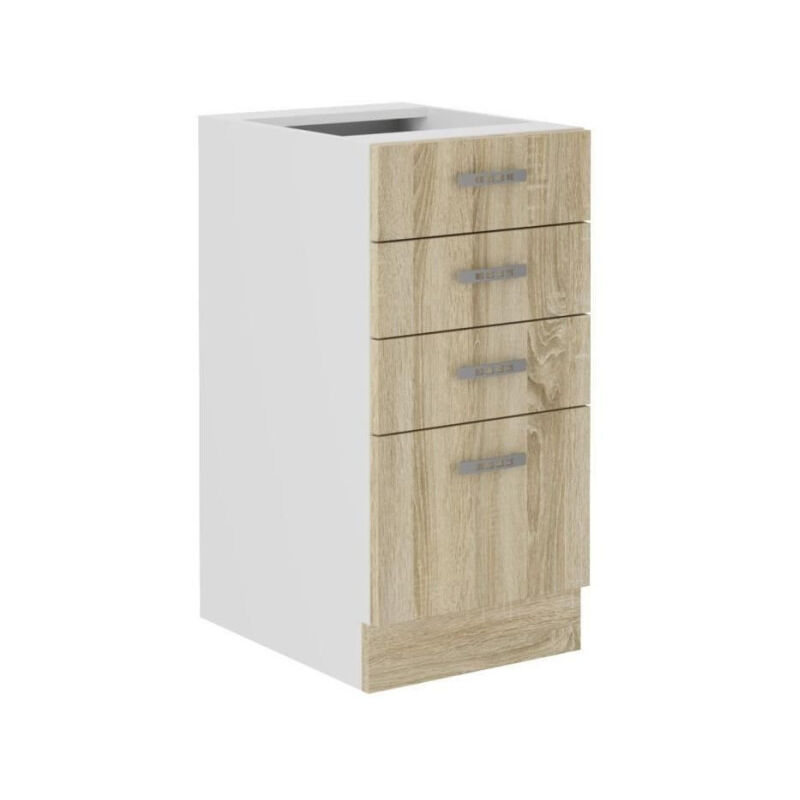 Sara Meuble bas - 4 Tiroirs - Décor chene sonoma - L40xP48xH82 cm - Plan de travail non inclus