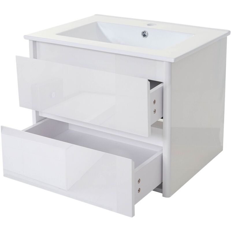 Meuble bas sous évier avec évier inclus 2 tiroirs de rangement 50x60cm mdf blanc brilliant 040003605