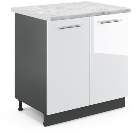 Meuble bas sous-évier Fame-Line, Blanc Haute brillance, 80 cm , PT Marbre, Vicco