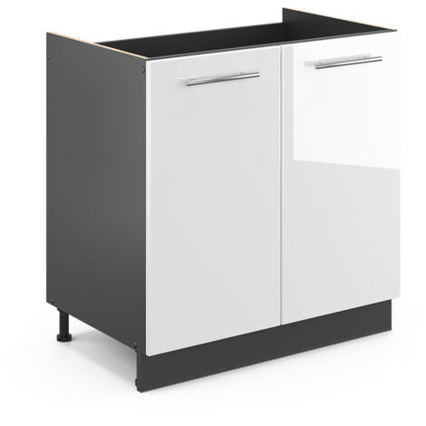 Meuble bas sous-évier Fame-Line, Blanc Haute brillance, 80 cm sans plan de travail, Vicco
