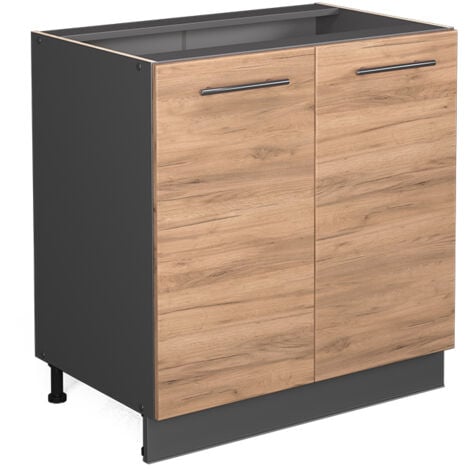 Meuble bas sous-évier Fame-Line, Chêne de force doré, 80 cm avec étagère, sans plan de travail, Vicco