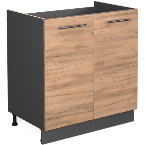 Meuble cuisine Fame-Line, Chêne de force doré, 80 cm avec 3 tiroirs, sans plan de travail, Vicco