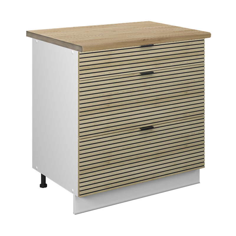 Meuble cuisine Fame-Line, Panneau en chêne, 80cm avec 3 tiroirs, pt Chêne Vicco