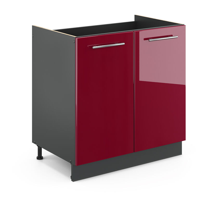 Meuble bas sous-évier Fame-Line, Rouge bordeaux Haute brillance, 80 cm sans plan de travail Vicco