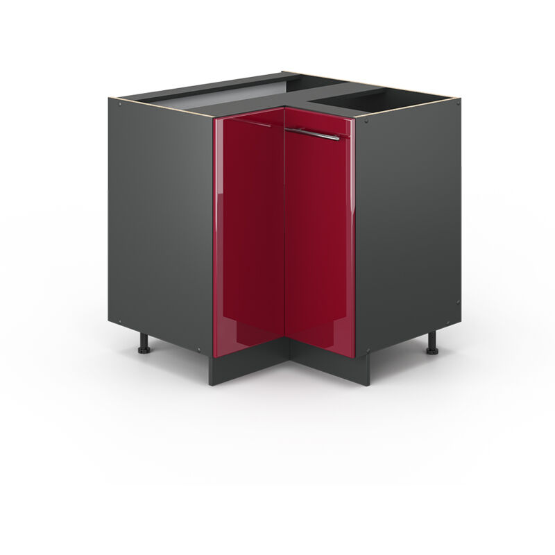 Meuble d'angle Fame-Line, Rouge bordeaux Haute brillance, 80.5 cm sans plan de travail Vicco