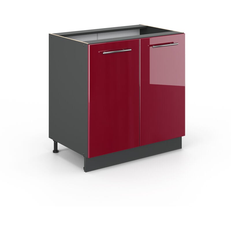 Meuble bas sous-évier Fame-Line, Rouge bordeaux Haute brillance, 80 cm avec étagère, sans plan de travail Vicco