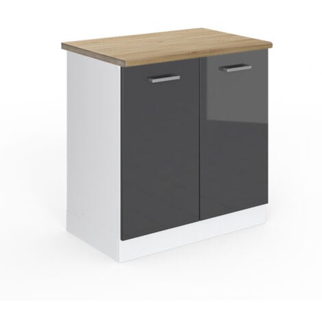 Meuble bas sous-évier R-Line, Anthracite Haute brillance, 80 cm, PT Chêne, Vicco