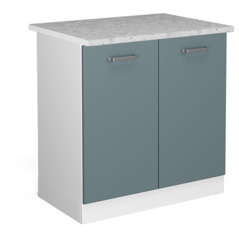 Meuble bas sous-évier R-Line, Bleu-gris, 80 cm , PT Marbre, Vicco