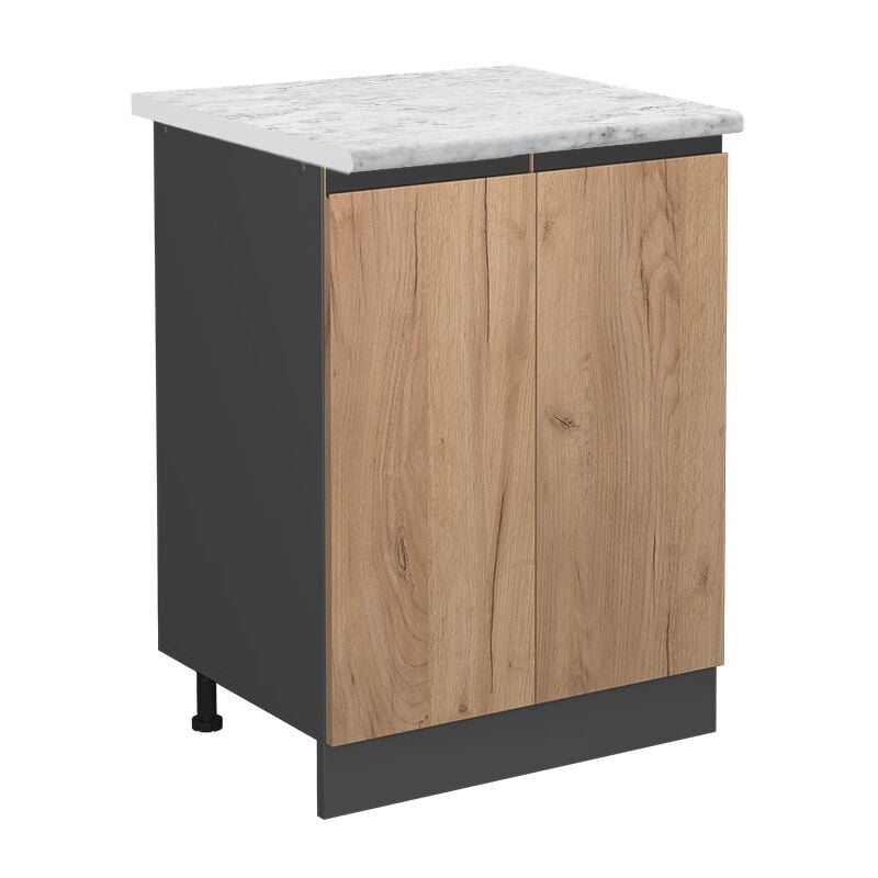 Vicco - Meuble bas de cuisine R-Line, Chêne de force doré, 60 cm pt Marbre