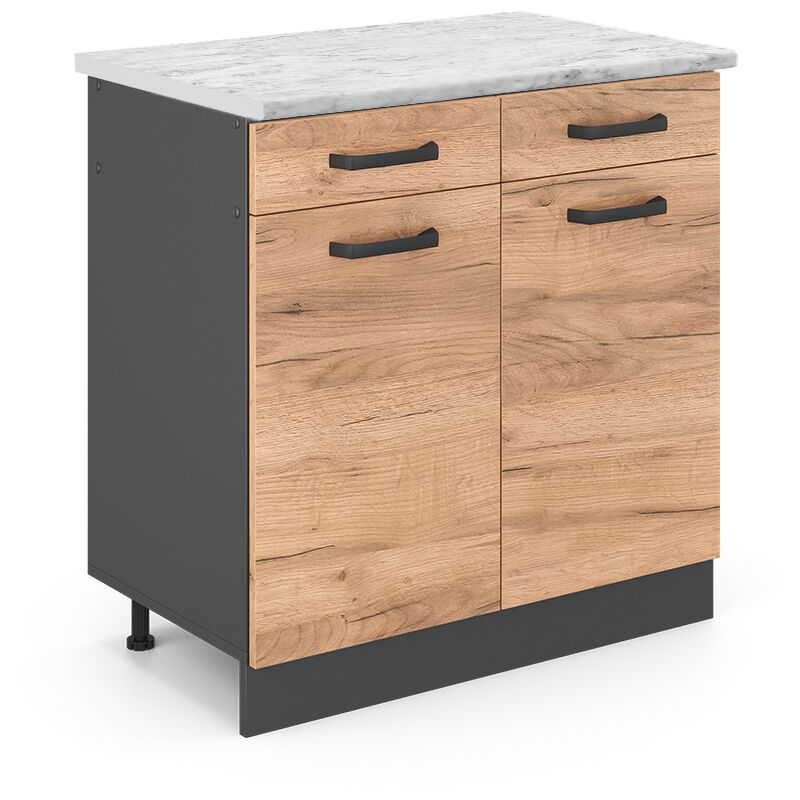 Meuble cuisine R-Line, Chêne de force doré, 80cm pt Marbre Vicco