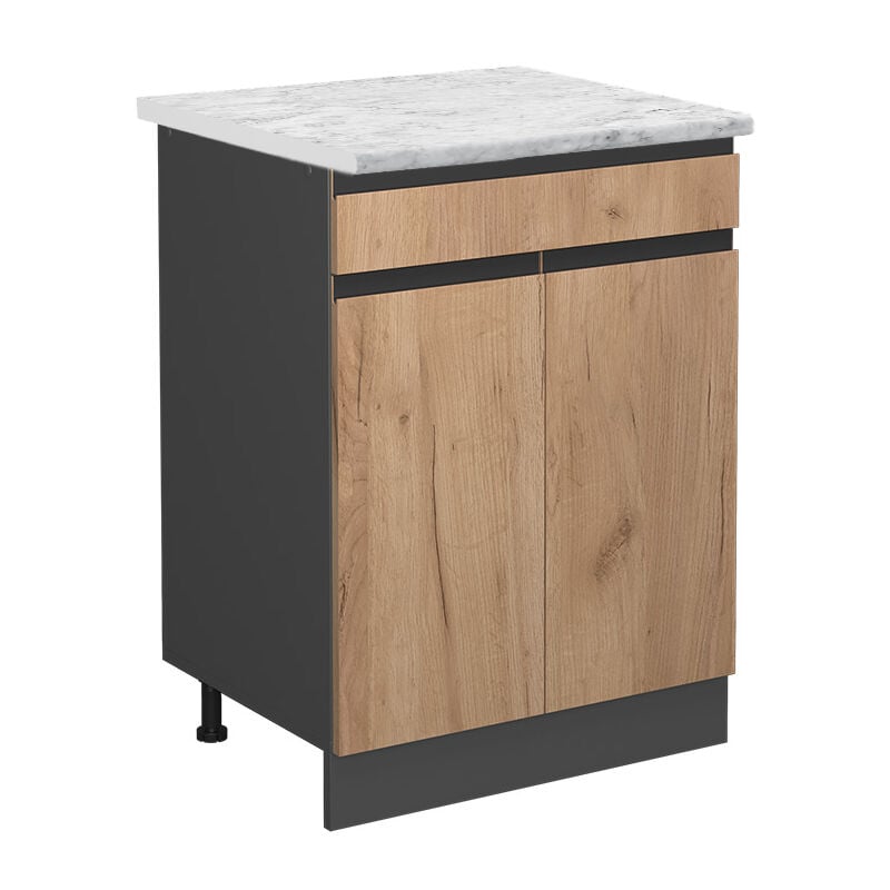 Meuble bas de cuisine R-Line, Chêne de force doré, 60 cm ap Marbre Vicco
