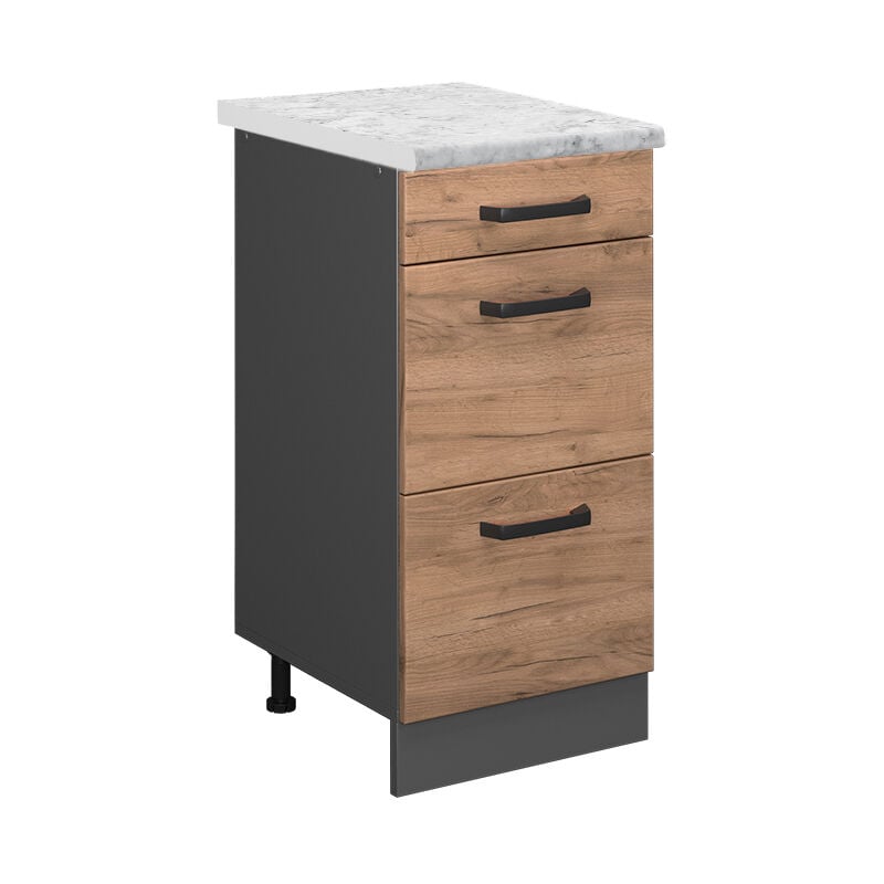 Vicco - Meuble cuisine R-Line, Chêne de force doré, 40cm pt Marbre