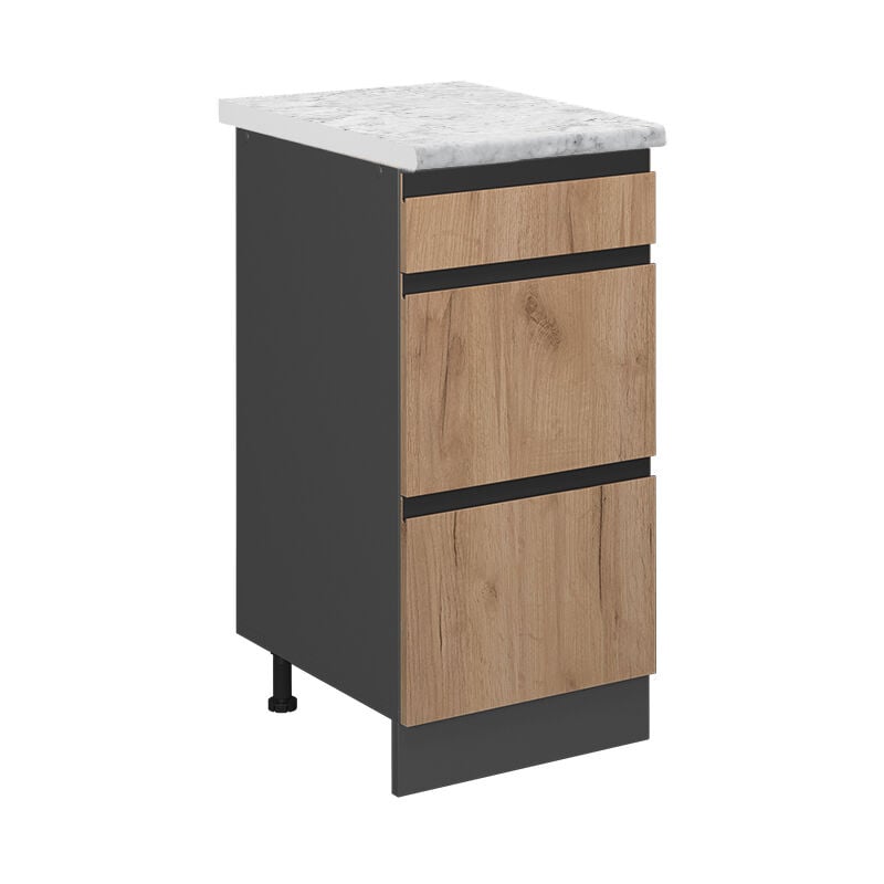 Vicco - Meuble cuisine R-Line, Chêne de force doré, 40cm pt Marbre