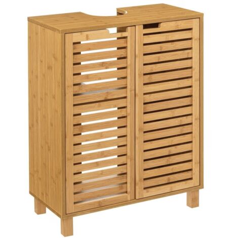 Meuble Bas sous lavabo Bambou, MEEJEE Meuble Salle de Bain 60cm