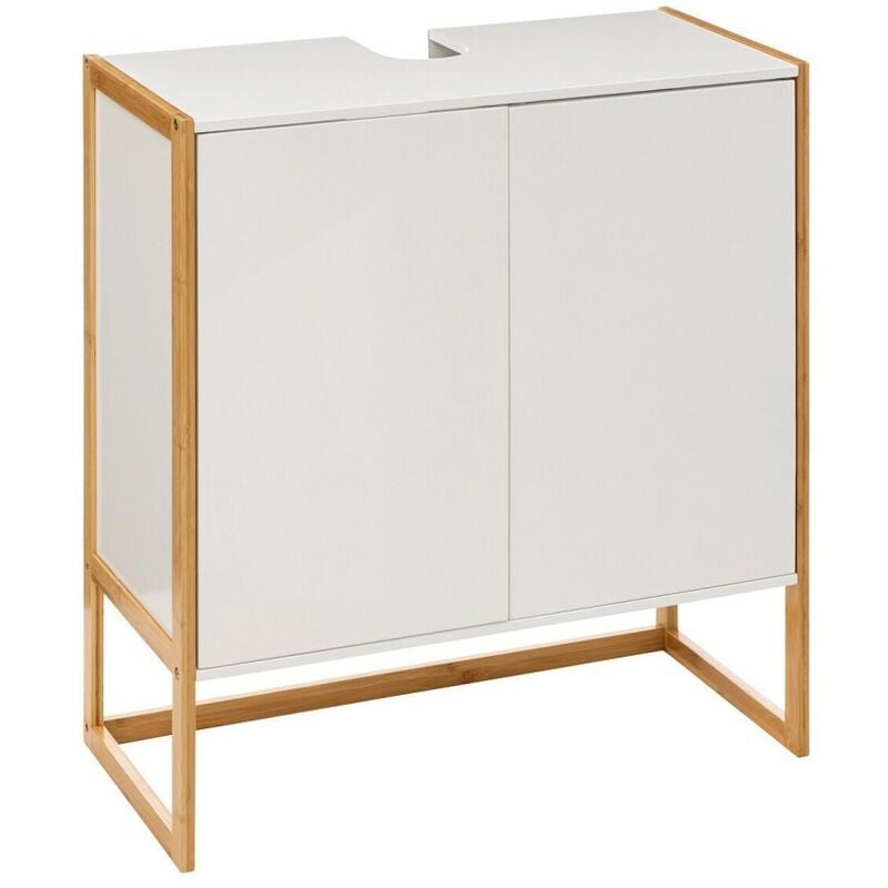 Meuble bas sous lavabo pour salle de bain en mdf coloris blanc / naturel - Longueur 70 x Profondeur 33 x Hauteur 80 cm Pegane