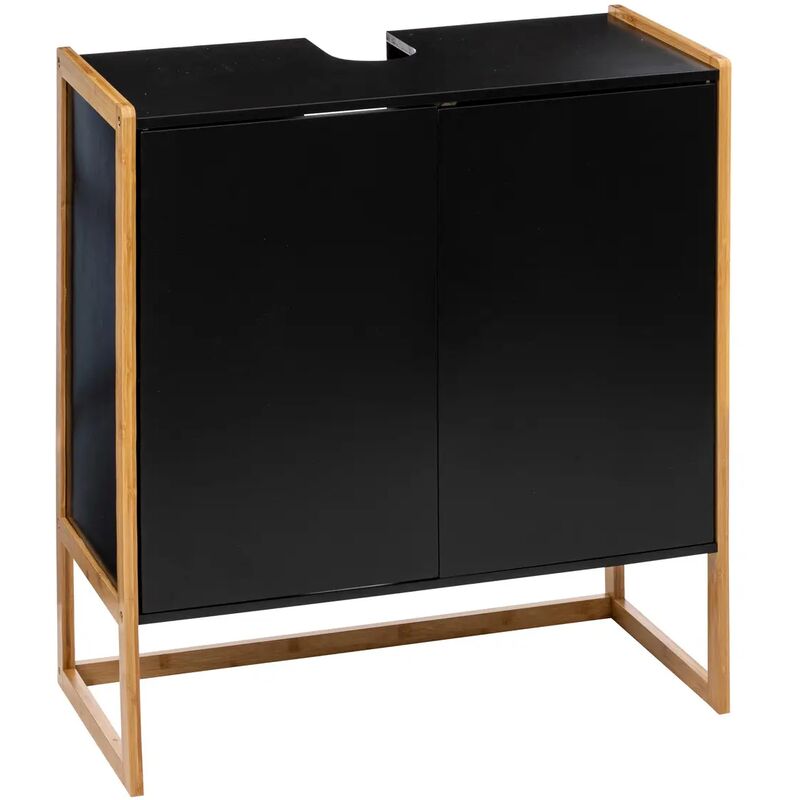 Meuble bas sous lavabo pour salle de bain en MDF coloris noir / naturel - Longueur 70 x Profondeur 33 x Hauteur 80 cm -PEGANE-