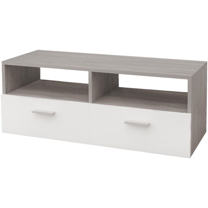 Ml-design - Meuble Bas tv, Blanc/Gris, 95x36x35 cm, Panneau de Particules mdf Finition Mélaminée, avec 2 Portes Pliantes et 2 Compartiments Ouverts,