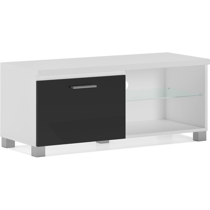Skraut Home - Meuble TV LED, Salon-Sejour, Blanc et Noir Laque, 100 x 40 x 42 cm - NOIR