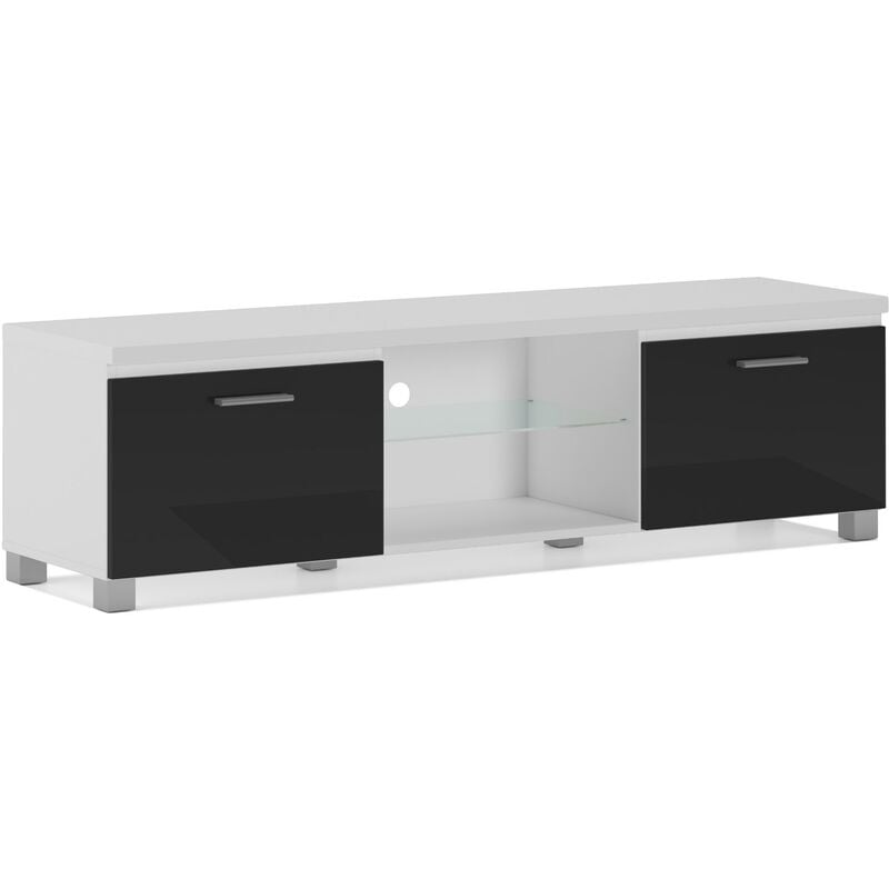 Meuble bas tv led, Salon-Séjour, Blanc Mate et Noir Laqué, Dimensions: 150 x 40 x 42 cm de hauteur - Skraut Home