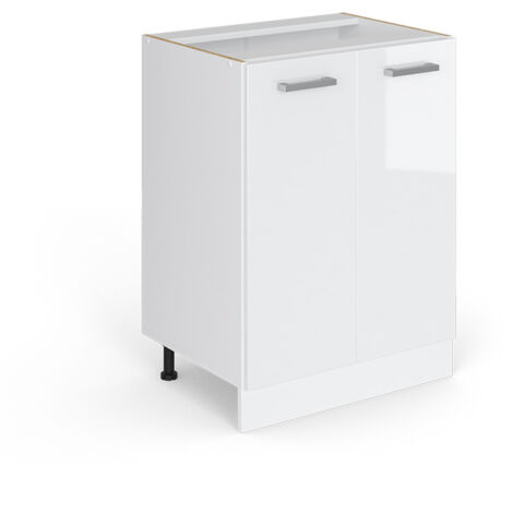Vicco – Meuble bas R-Line blanc haute brillance 60x81.6x46 cm – 2 portes – Panneau de particules 16 mm – Pieds réglables en hauteur