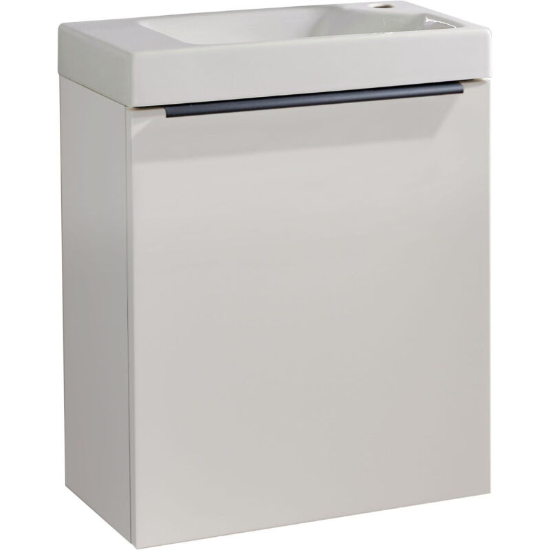 Godart - Meuble Blanc mat Solo avec poignée noire et lave-mains pour robinet à droite