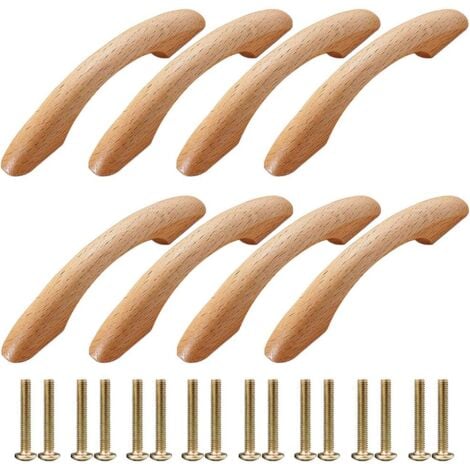 DENUOTOP Meuble Bois Poignées 8 Pièces Poignées de Meuble Bouton de Porte Poignée Armoire Arc en Forme de Poignée Poignee de Meuble Cuisine Poignées de Tiroir avec 16 Vis pour Porte Placard Tiroi