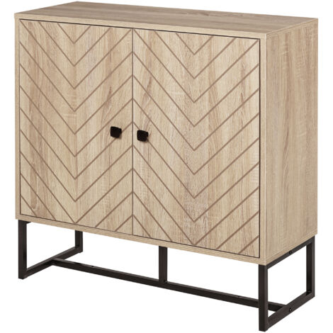 Meuble buffet de rangement 2 portes en bois avec pieds métal noir 80x29,5x80 cm