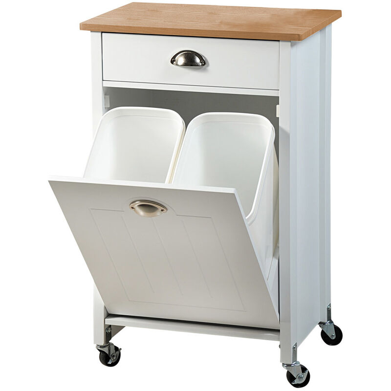 Chariot de cuisine avec système de tri des déchets, décor blanc / bambou, fsc