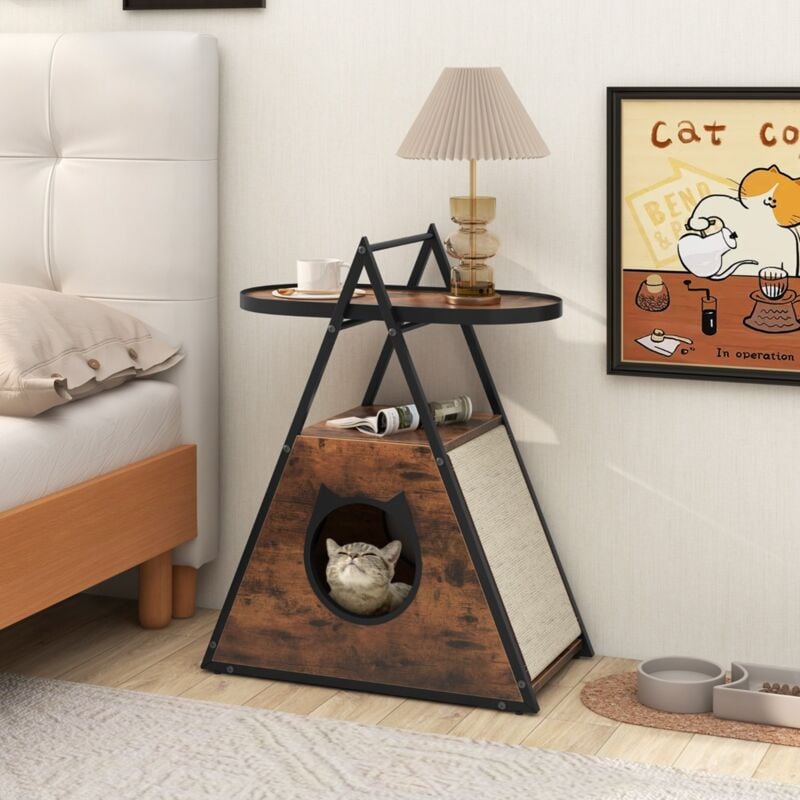 Design In - Meuble Chat Armoire Cachée Niche Chat Table Nuit Étagère Ouverte 2 Niveaux