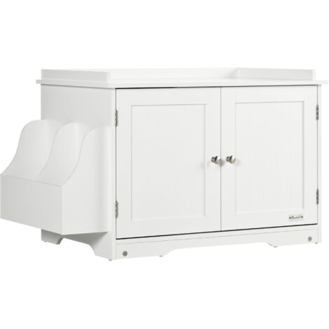 Meuble chat bac litière séparateur ajustable portes magnétiques 86x48x52 cm meuble intérieur blanc design moderne