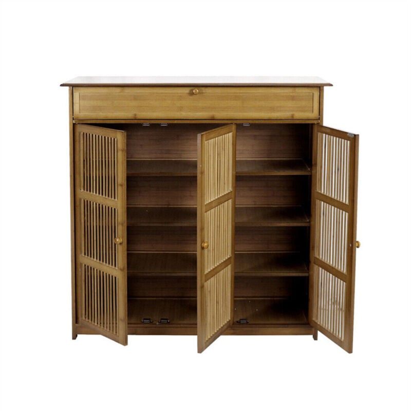 Unho - Meuble Chaussure d'Entrée en Bambou Rétro avec Étagères Armoire à Chaussures avec Tiroir 99×98×32cm Design Rangement