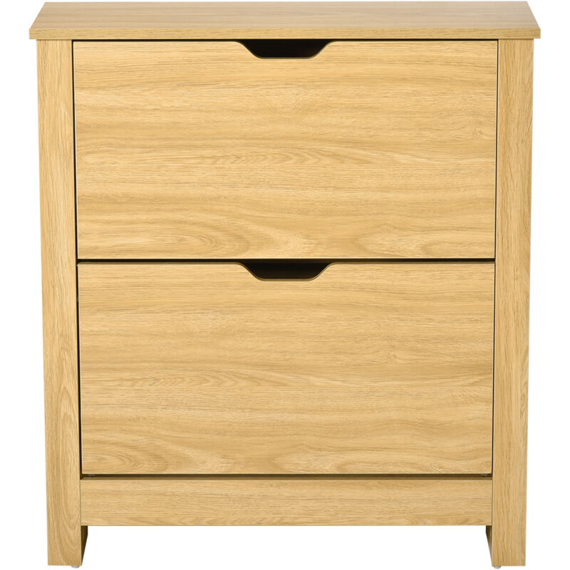 Meuble chaussure entrée, armoire à chaussures meuble d'entrée et couloir - 2 portes abattantes 2 compartiments-Bois naturel