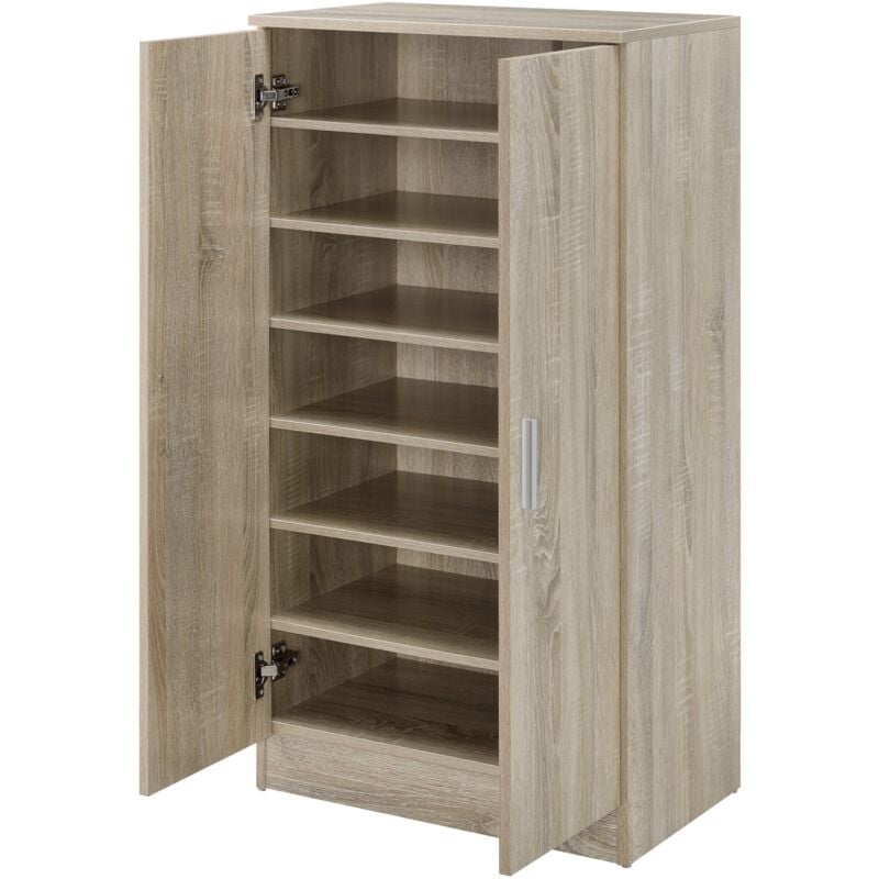 Meuble à chaussure rangement porte-chaussures avec 2 portes et 7 surfaces de stockage 108 x 55 x 35 cm mdf effet chêne