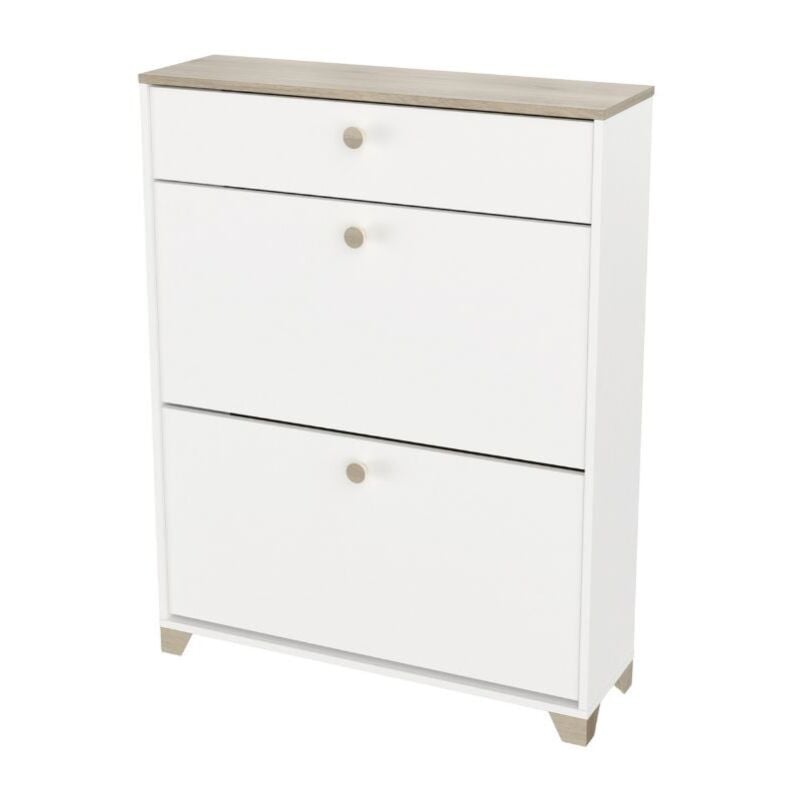 Tagère à chaussures de couloir ou d'entrée blanc mat et chêne Kronberg 81x104x24 cm