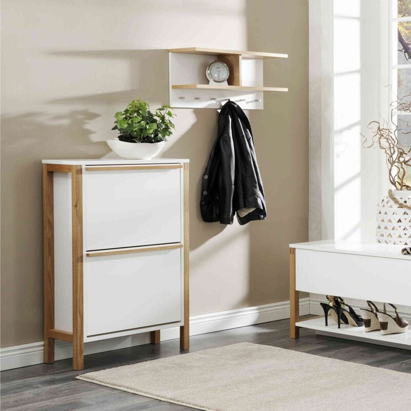 Terre De Nuit - Meuble à chaussures 2 tiroirs en bois blanc - MC0051